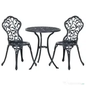 Outsunny Set de Grădină 3 Piese cu 2 Scaune de Exterior și Masă Rotundă din Aluminiu, Negru