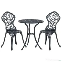 Outsunny Set de Grădină 3 Piese cu 2 Scaune de Exterior și Masă Rotundă din Aluminiu, Negru