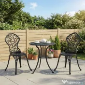 Outsunny Set de Grădină 3 Piese cu 2 Scaune de Exterior și Masă Rotundă din Aluminiu, Negru