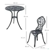 Outsunny Set de Grădină 3 Piese cu 2 Scaune de Exterior și Masă Rotundă din Aluminiu, Negru