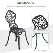 Outsunny Set de Grădină 3 Piese cu 2 Scaune de Exterior și Masă Rotundă din Aluminiu, Negru