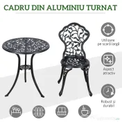 Outsunny Set de Grădină 3 Piese cu 2 Scaune de Exterior și Masă Rotundă din Aluminiu, Negru