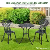 Outsunny Set de Grădină 3 Piese cu 2 Scaune de Exterior și Masă Rotundă din Aluminiu, Negru