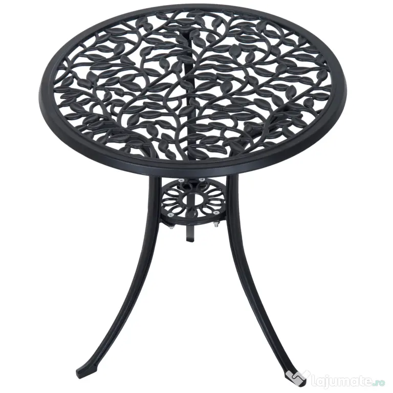 Outsunny Set de Grădină 3 Piese cu 2 Scaune de Exterior și Masă Rotundă din Aluminiu, Negru