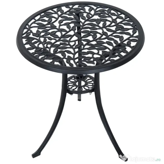 Outsunny Set de Grădină 3 Piese cu 2 Scaune de Exterior și Masă Rotundă din Aluminiu, Negru