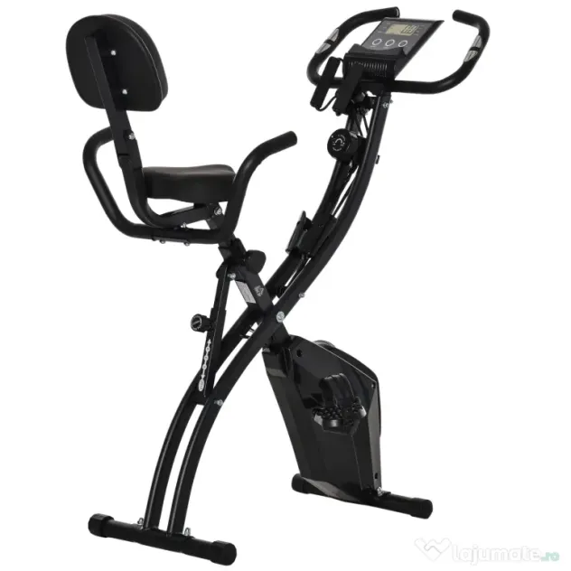 HOMCOM Bicicletă Pliabilă 2 în 1 cu Rezistență Magnetică Reglabilă pe 8 Nivele, 105x48x118 cm, Negru | Aosom Romania
