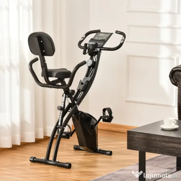 HOMCOM Bicicletă Pliabilă 2 în 1 cu Rezistență Magnetică Reglabilă pe 8 Nivele, 105x48x118 cm, Negru | Aosom Romania