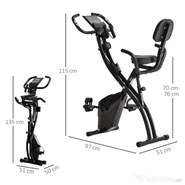 HOMCOM Bicicletă Pliabilă 2 în 1 cu Rezistență Magnetică Reglabilă pe 8 Nivele, 105x48x118 cm, Negru | Aosom Romania