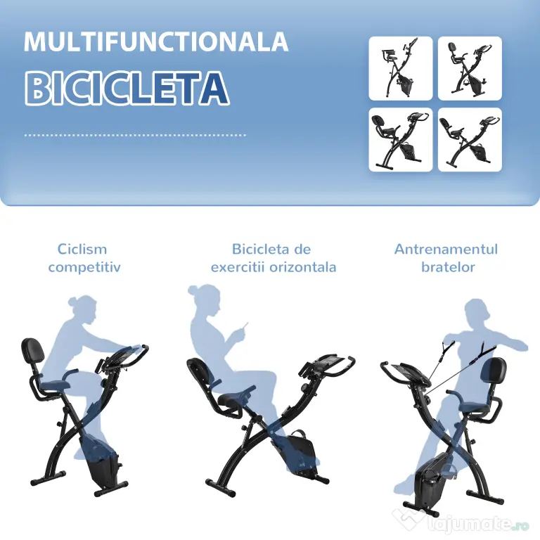 HOMCOM Bicicletă Pliabilă 2 în 1 cu Rezistență Magnetică Reglabilă pe 8 Nivele, 105x48x118 cm, Negru | Aosom Romania