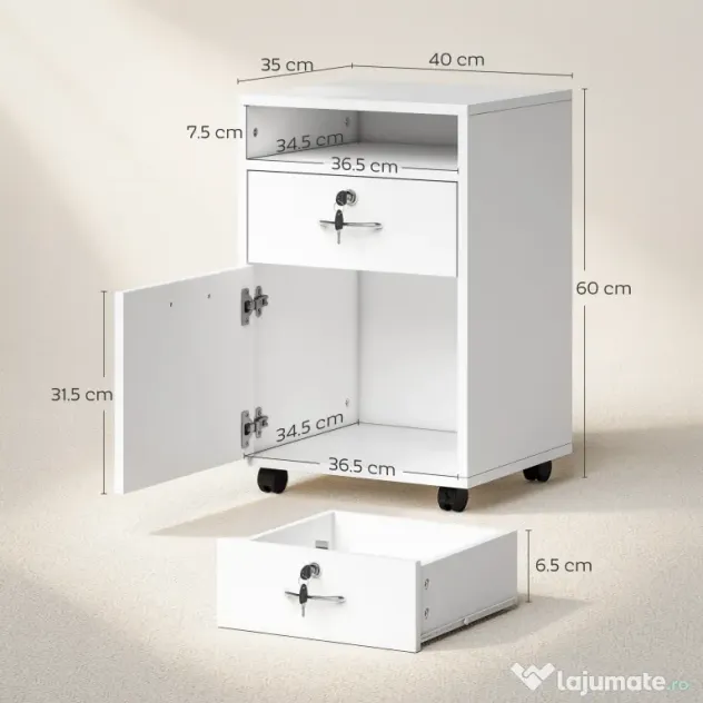 HOMCOM comoda din lemn, cu sertar, 40x35x60 cm, alb | Aosom Ro