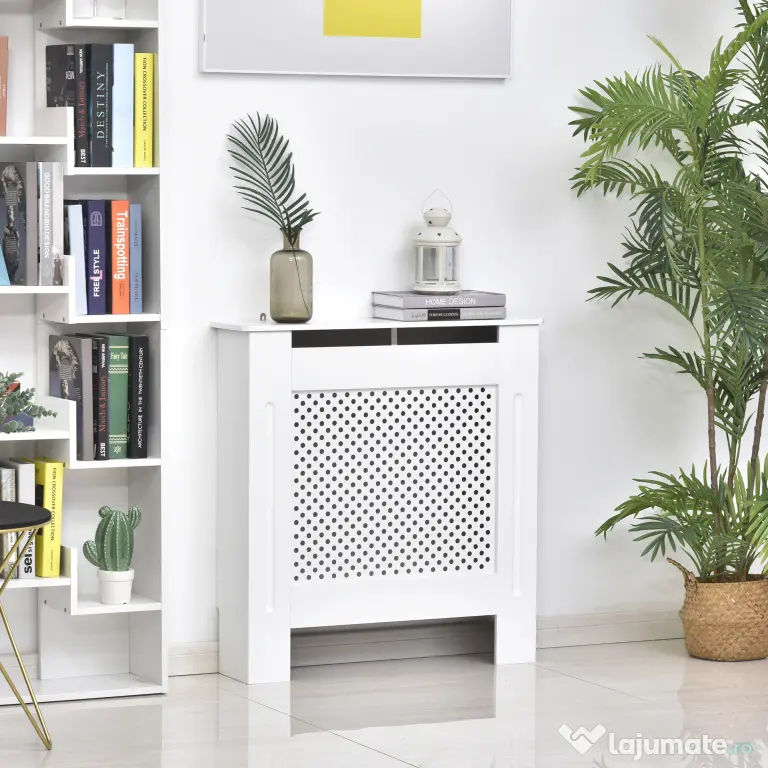 HOMCOM Carcasă Modernă pentru Calorifer din MDF Tip Grilă, 78x82x19 cm, Alb | Aosom Romania