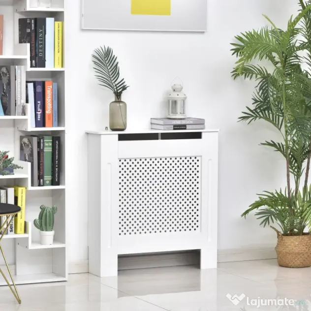 HOMCOM Carcasă Modernă pentru Calorifer din MDF Tip Grilă, 78x82x19 cm, Alb | Aosom Romania