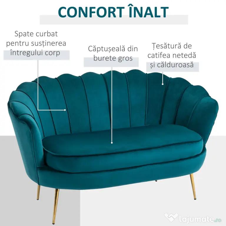 HOMCOM canapea 2 locuri, model scoica 130x77x77 cm | Aosom Romania