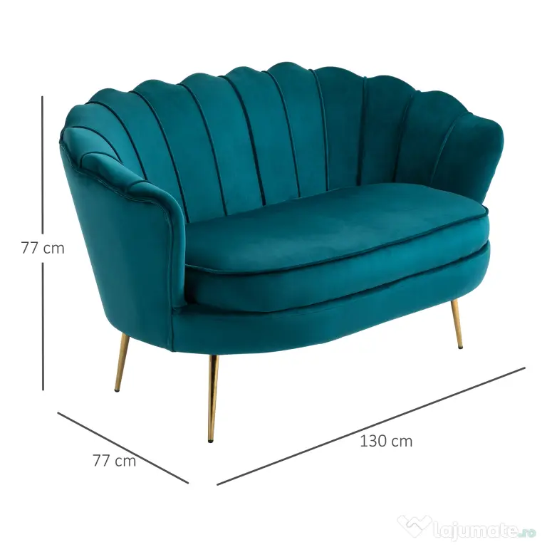 Homcom Canapea Vintage 2 Locuri – Catifea Verde, Stil Industrial Chic