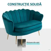 Homcom Canapea Vintage 2 Locuri – Catifea Verde, Stil Industrial Chic 