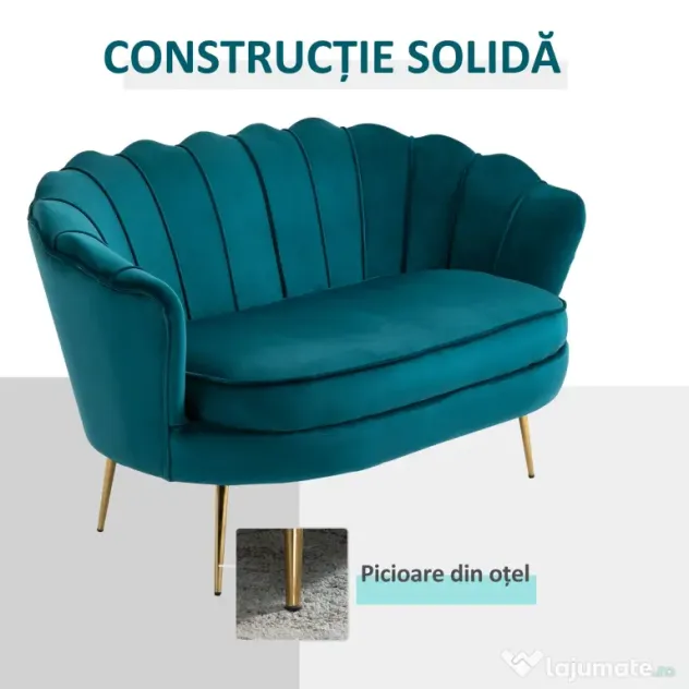 Homcom Canapea Vintage 2 Locuri – Catifea Verde, Stil Industrial Chic