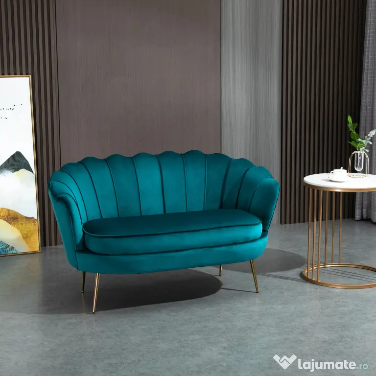 Homcom Canapea Vintage 2 Locuri – Catifea Verde, Stil Industrial Chic