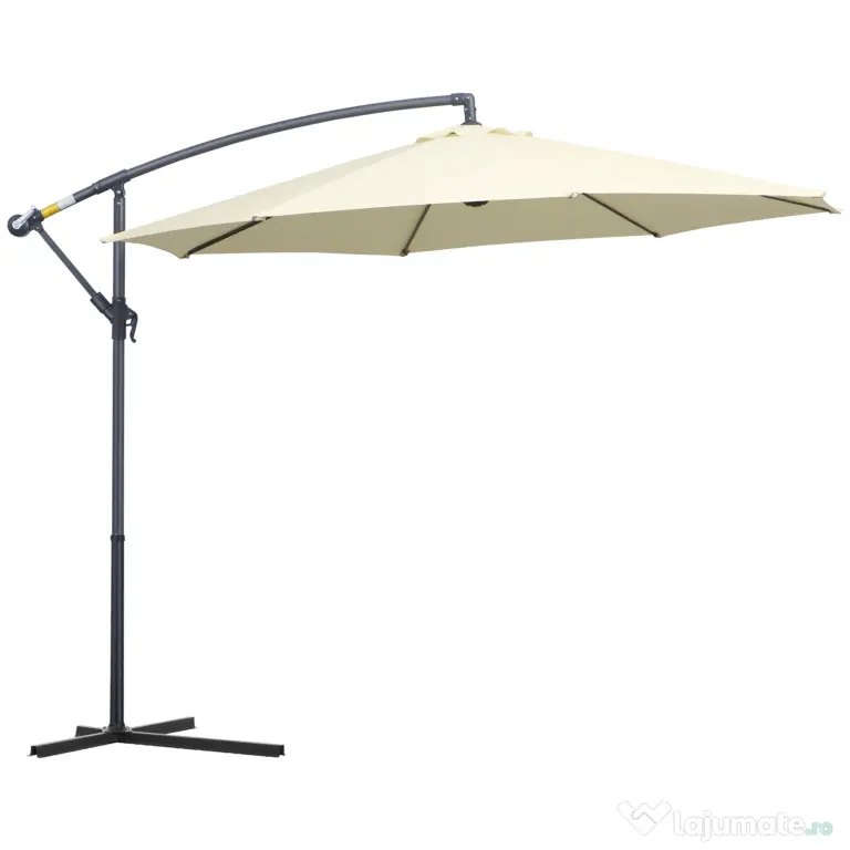 Outsunny Umbrelă de Soare Excentrică cu Bază în Cruce Inclusă, din Metal și Poliester, 3x2,5 m, Bej | Aosom Romania