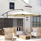 Outsunny Umbrelă de Soare Excentrică cu Bază în Cruce Inclusă, din Metal și Poliester, 3x2,5 m, Bej | Aosom Romania