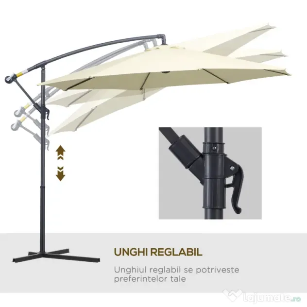 Outsunny Umbrelă de Soare Excentrică cu Bază în Cruce Inclusă, din Metal și Poliester, 3x2,5 m, Bej | Aosom Romania