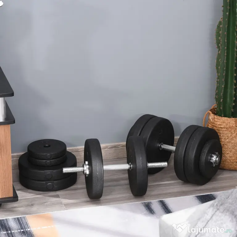 HOMCOM Gantere Reglabile de 50 kg pentru antrenament cu 12 Discuri Cauciucate, 8 x 5 kg si 4 x 1.5 kg, negru| Aosom Romania