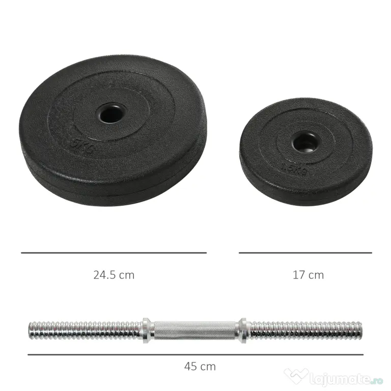 HOMCOM Gantere Reglabile de 50 kg pentru antrenament cu 12 Discuri Cauciucate, 8 x 5 kg si 4 x 1.5 kg, negru| Aosom Romania