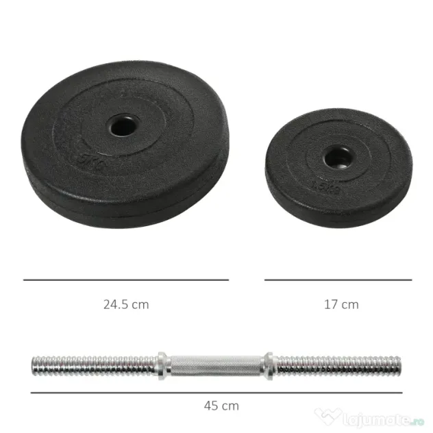 HOMCOM Gantere Reglabile de 50 kg pentru antrenament cu 12 Discuri Cauciucate, 8 x 5 kg si 4 x 1.5 kg, negru| Aosom Romania