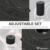 HOMCOM Gantere Reglabile de 50 kg pentru antrenament cu 12 Discuri Cauciucate, 8 x 5 kg si 4 x 1.5 kg, negru| Aosom Romania 