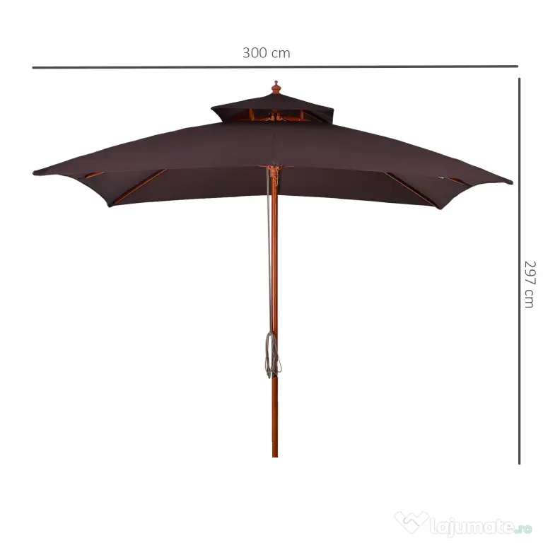 Umbrela de Gradina 3x3 Metri Outsunny, 8 Lamele Acoperire cu 2 Niveluri | Aosom Romania