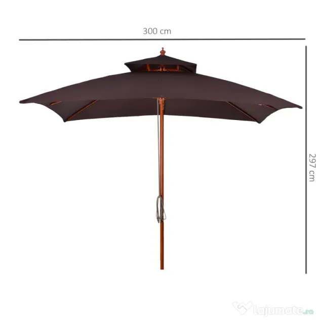 Umbrela de Gradina 3x3 Metri Outsunny, 8 Lamele Acoperire cu 2 Niveluri | Aosom Romania