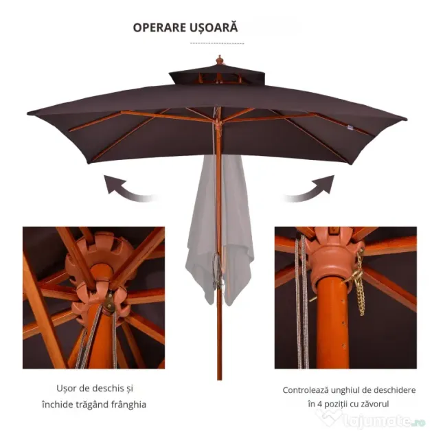 Umbrela de Gradina 3x3 Metri Outsunny, 8 Lamele Acoperire cu 2 Niveluri | Aosom Romania