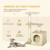 Centru de activitati PawHut cu spatiu pentru zgariat si culcus pentru pisici minge sfoara din sisal plus din lemn bej 50 x 30 x 80cm | Aosom RO 