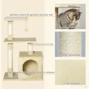 Centru de activitati PawHut cu spatiu pentru zgariat si culcus pentru pisici minge sfoara din sisal plus din lemn bej 50 x 30 x 80cm | Aosom RO 