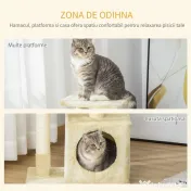 Centru de activitati PawHut cu spatiu pentru zgariat si culcus pentru pisici minge sfoara din sisal plus din lemn bej 50 x 30 x 80cm | Aosom RO 