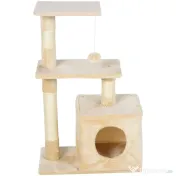 Centru de activitati PawHut cu spatiu pentru zgariat si culcus pentru pisici minge sfoara din sisal plus din lemn bej 50 x 30 x 80cm | Aosom RO 