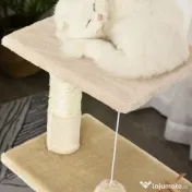 Centru de activitati PawHut cu spatiu pentru zgariat si culcus pentru pisici minge sfoara din sisal plus din lemn bej 50 x 30 x 80cm | Aosom RO 