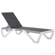 Outsunny Sezlong de Grădină cu Spătar Reglabil pe 5 Niveluri și Roți, Aluminiu și Textilena, Gri și Alb, 195x67.5x33 cm | Aosom Romania