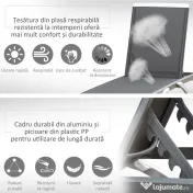 Outsunny Sezlong de Grădină cu Spătar Reglabil pe 5 Niveluri și Roți, Aluminiu și Textilena, Gri și Alb, 195x67.5x33 cm | Aosom Romania