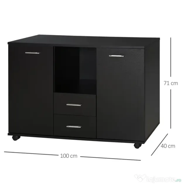 Vinsetto Dulap Mobil pentru Birou, Suport pentru Fax, Scanner, Imprimantă, cu 4 Roti, Design Modern, Negru | Aosom Romania