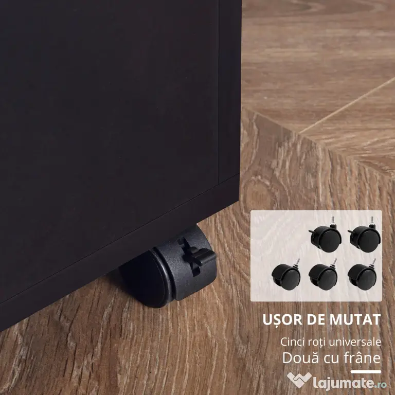 Vinsetto Dulap Mobil pentru Birou, Suport pentru Fax, Scanner, Imprimantă, cu 4 Roti, Design Modern, Negru | Aosom Romania