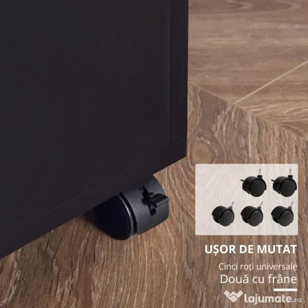 Vinsetto Dulap Mobil pentru Birou, Suport pentru Fax, Scanner, Imprimantă, cu 4 Roti, Design Modern, Negru | Aosom Romania