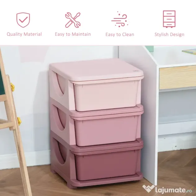 Comoda pentru depozitare, Organizare, pentru camera copilului, din PP sigur si netoxic 37x37x56.5 nuante de roz HOMCOM | Aosom Romania
