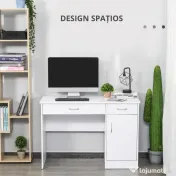 HOMCOM Birou Modern pentru PC si Computer cu 2 Sertare si 1 Dulap pentru Birou sau Camera din Lemn Alb | Aosom Romania 