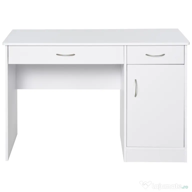HOMCOM Birou Modern pentru PC si Computer cu 2 Sertare si 1 Dulap pentru Birou sau Camera din Lemn Alb | Aosom Romania