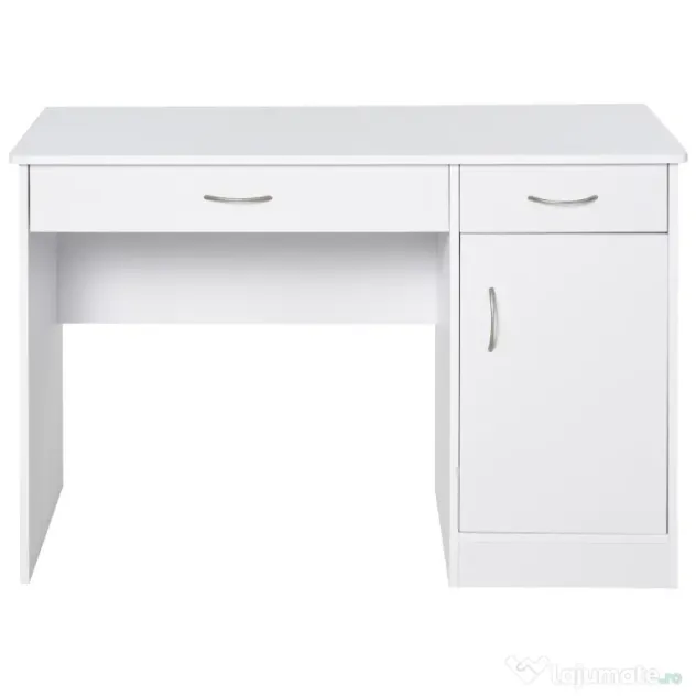 HOMCOM Birou Modern pentru PC si Computer cu 2 Sertare si 1 Dulap pentru Birou sau Camera din Lemn Alb | Aosom Romania