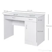 HOMCOM Birou PC Modern pentru Birou sau Camera cu 2 Sertare si Dulap din Lemn Alb