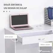 HOMCOM Birou PC Modern pentru Birou sau Camera cu 2 Sertare si Dulap din Lemn Alb