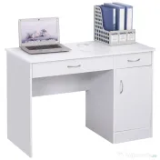 HOMCOM Birou PC Modern pentru Birou sau Camera cu 2 Sertare si Dulap din Lemn Alb