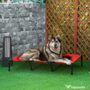 PawHut Pătuț pentru Câini Înălțat cu Geantă de Voiaj și Picioare Antiderapante, 122x92x23 cm, Roșu | Aosom Romania 