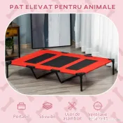 PawHut Pătuț pentru Câini Înălțat cu Geantă de Voiaj și Picioare Antiderapante, 122x92x23 cm, Roșu | Aosom Romania 